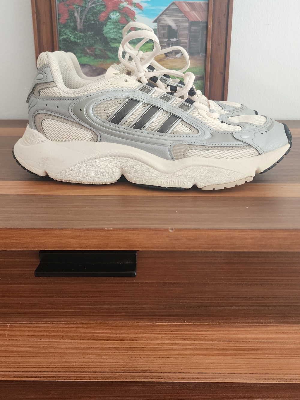 Adidas Kids Neutral Gray and Cream Athletic Sneakers